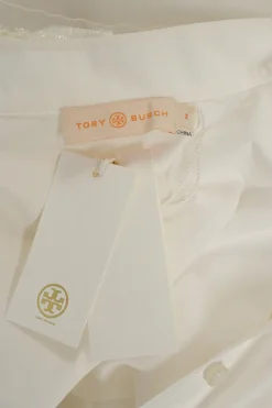 Ivory cotton poplin stand collar button-front shirt with detachable Bertha collar