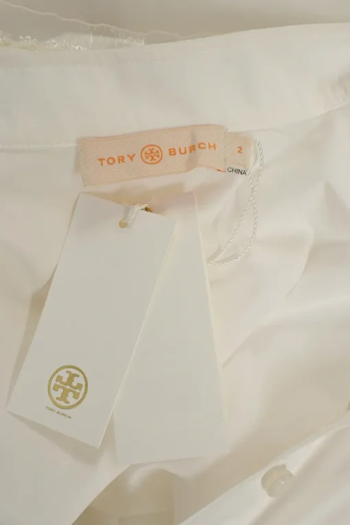 Ivory cotton poplin stand collar button-front shirt with detachable Bertha collar