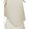 Ivory cotton scoop neck rib knit tank top with tonal ribbon-tie straps