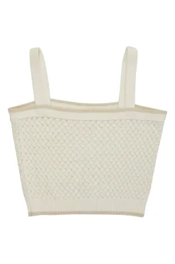 Ivory cotton warp knit pointelle Imelda tank with fixed straps