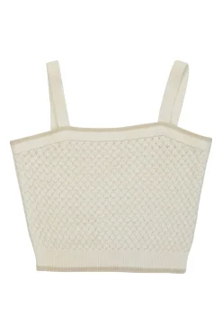 Ivory cotton warp knit pointelle Imelda tank with fixed straps