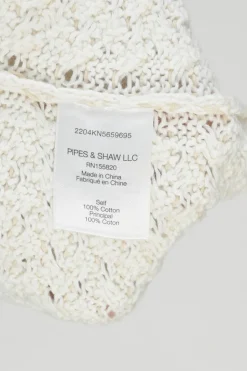 Ivory cotton warp knit pointelle Imelda tank with fixed straps