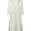 Ivory cotton-blend chemise à la reine-style long sleeve tiered maxi dress