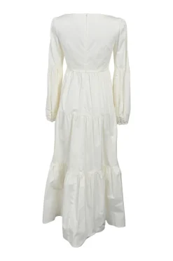 Ivory cotton-blend chemise à la reine-style long sleeve tiered maxi dress