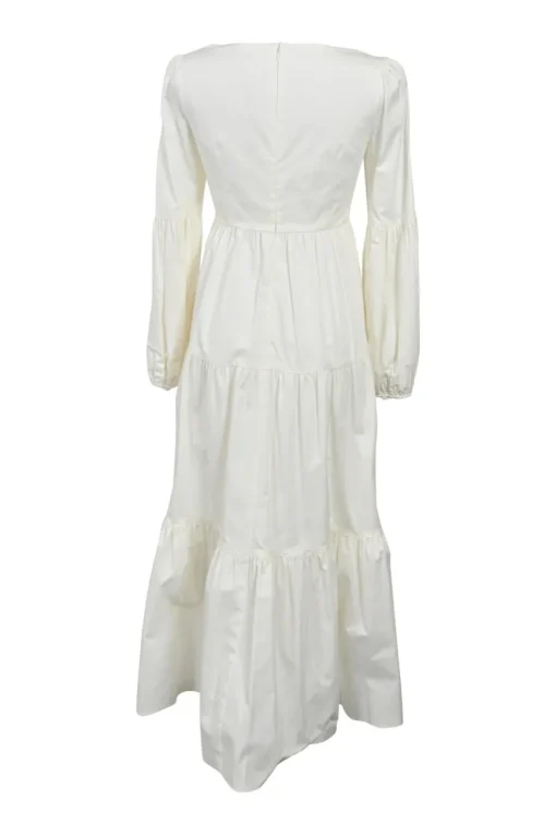 Ivory cotton-blend chemise à la reine-style long sleeve tiered maxi dress