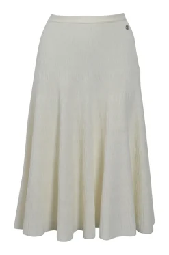 Ivory cotton-blend pull-on knit midi skirt