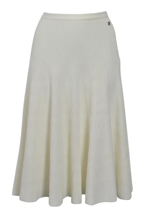 Ivory cotton-blend pull-on knit midi skirt