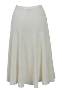 Ivory cotton-blend pull-on knit midi skirt