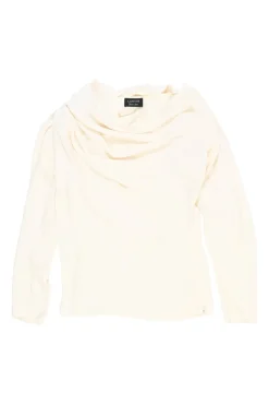 Ivory draped triacetate cowl neck long sleeve top