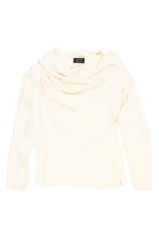Ivory draped triacetate cowl neck long sleeve top