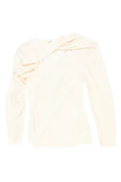 Ivory draped triacetate cowl neck long sleeve top
