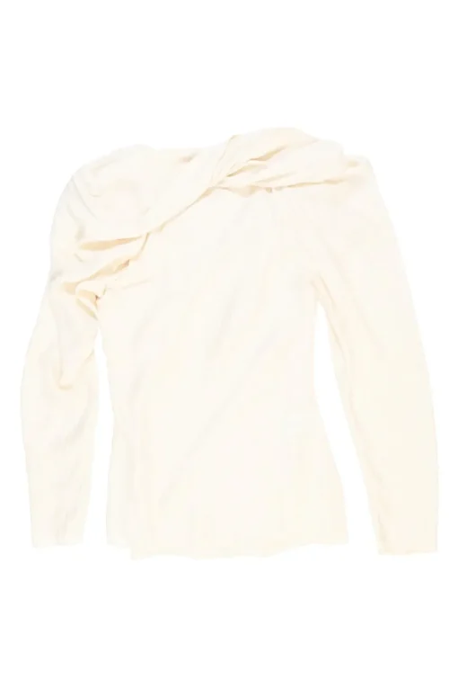 Ivory draped triacetate cowl neck long sleeve top
