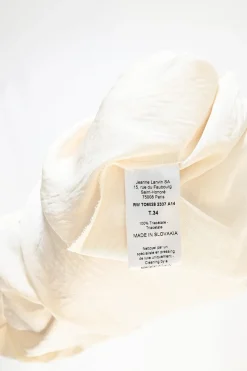 Ivory draped triacetate cowl neck long sleeve top