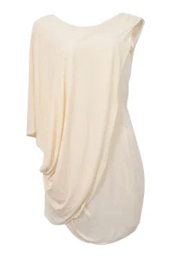 Ivory draped viscose plunge back tunic blouse