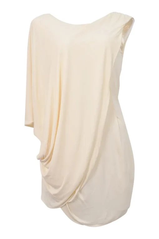 Ivory draped viscose plunge back tunic blouse