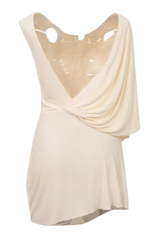Ivory draped viscose plunge back tunic blouse
