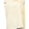 Ivory draped wool crepe cowl-neck asymmetric sleeveless top with back tie