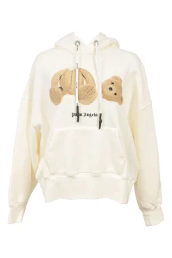Ivory embellished cotton French terry pullover logo hoodie featuring kill bear broderie motif