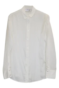 Ivory embellished cotton-blend classic collar button-front shirt with crystal spider-web motif