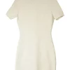 Ivory embossed viscose-blend X Skims Connecticut short sleeve mock neck zip-up mini dress
