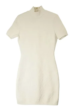 Ivory embossed viscose-blend X Skims Connecticut short sleeve mock neck zip-up mini dress