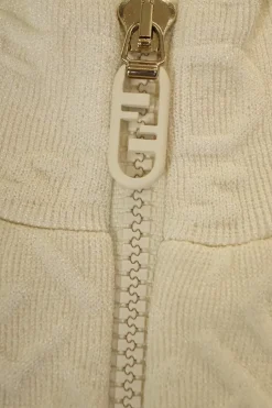 Ivory embossed viscose-blend X Skims Connecticut short sleeve mock neck zip-up mini dress