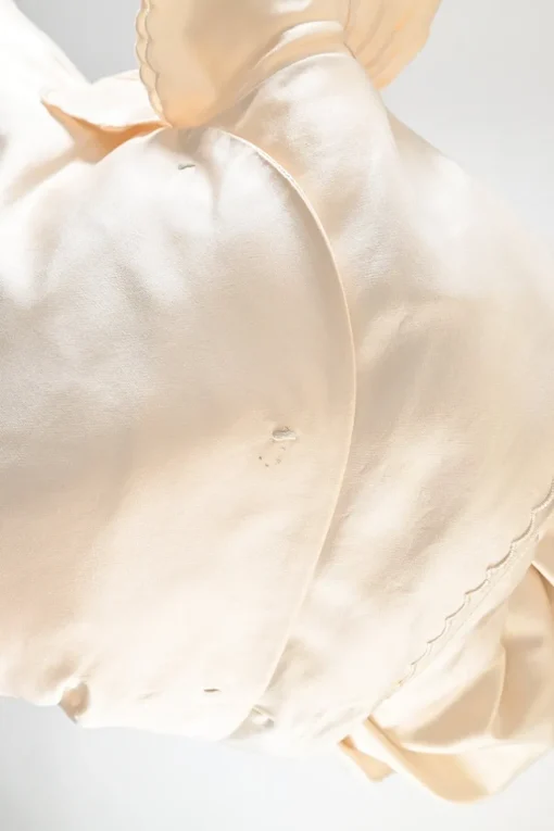 Ivory embroidered silk satin Peter Pan collar sleeveless A-line dress featuring multi-coloured butterfly motif