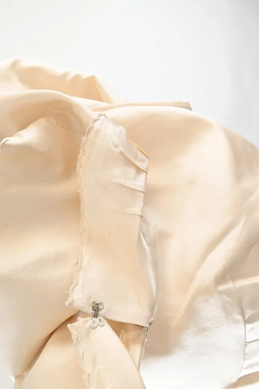 Ivory embroidered silk satin Peter Pan collar sleeveless A-line dress featuring multi-coloured butterfly motif