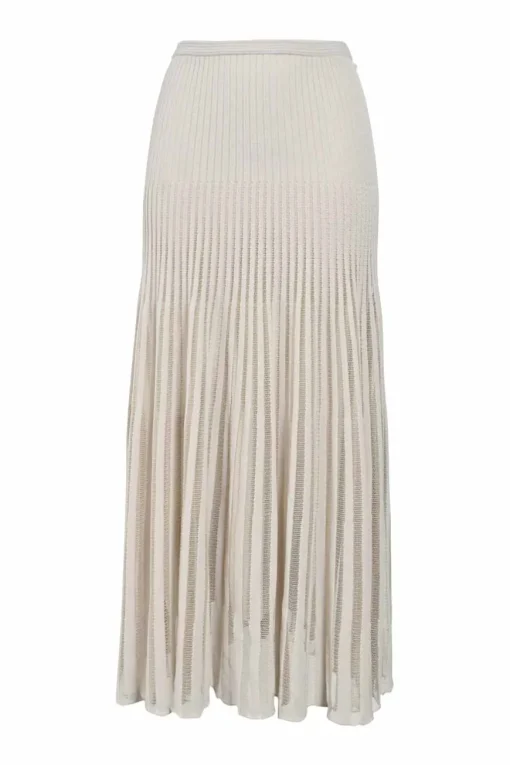 Ivory fully-fashioned viscose-blend peek-a-boo drop-waist midi skirt
