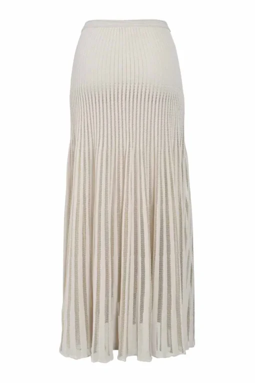 Ivory fully-fashioned viscose-blend peek-a-boo drop-waist midi skirt