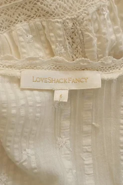 Ivory lace-trimmed cotton seersucker Edwardian combination-style puff sleeve button-front tiered midi dress