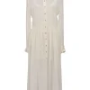 Ivory lace-trimmed spread collar-button-front shirt dress with tonal slip insert