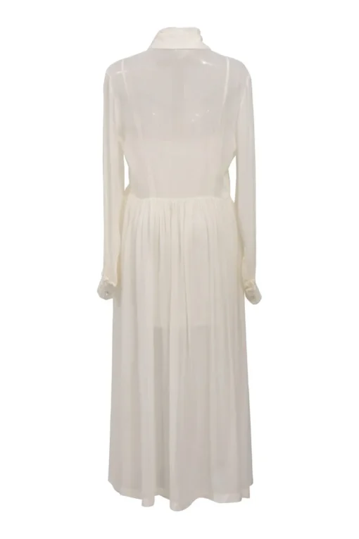 Ivory lace-trimmed spread collar-button-front shirt dress with tonal slip insert