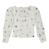 Ivory Ladybugs-embroidered linen Stilton corset-style top with smocked back featuring