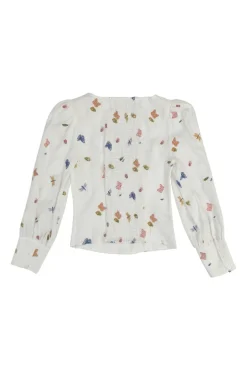 Ivory Ladybugs-embroidered linen Stilton corset-style top with smocked back featuring