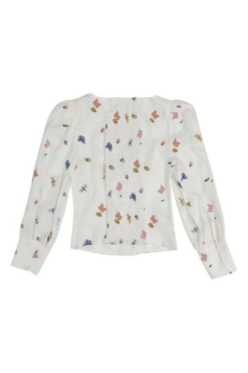 Ivory Ladybugs-embroidered linen Stilton corset-style top with smocked back featuring