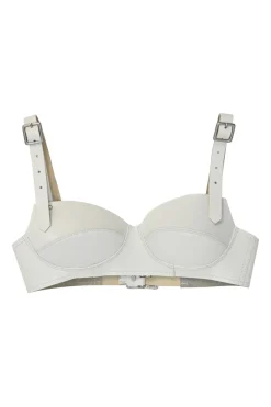 Ivory leather buckle strap bustier harness