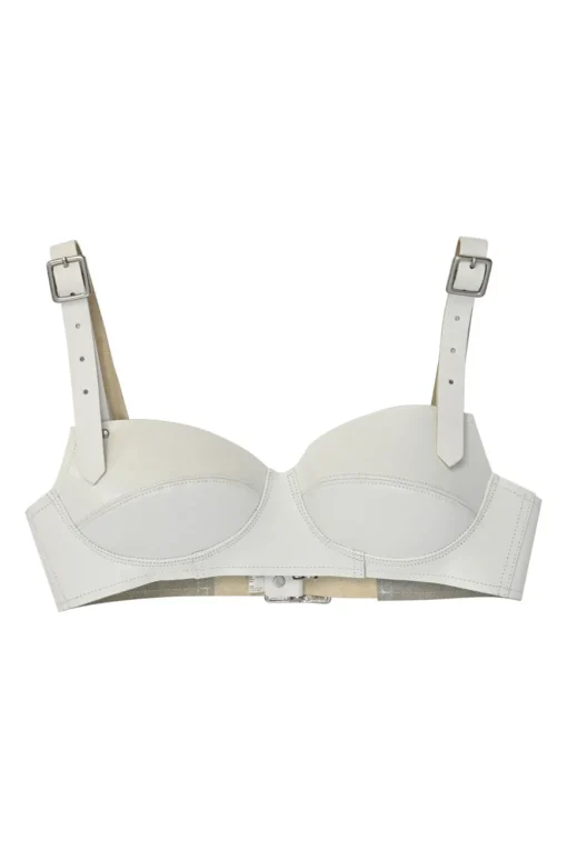 Ivory leather buckle strap bustier harness