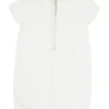 Ivory linen classic collar half-button short sleeve golf polo shift dress