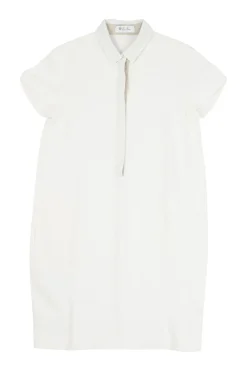 Ivory linen classic collar half-button short sleeve golf polo shift dress