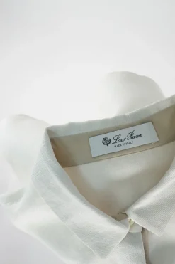 Ivory linen classic collar half-button short sleeve golf polo shift dress