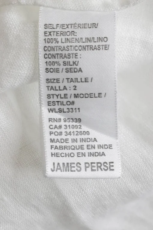 Ivory linen pullover keyhole front combination-style tunic top with neck-tie fastening and blouson sleeves