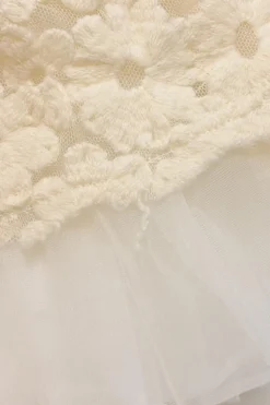 Ivory nylon-wool floral-embroidered tulle-trimmed long sleeve top