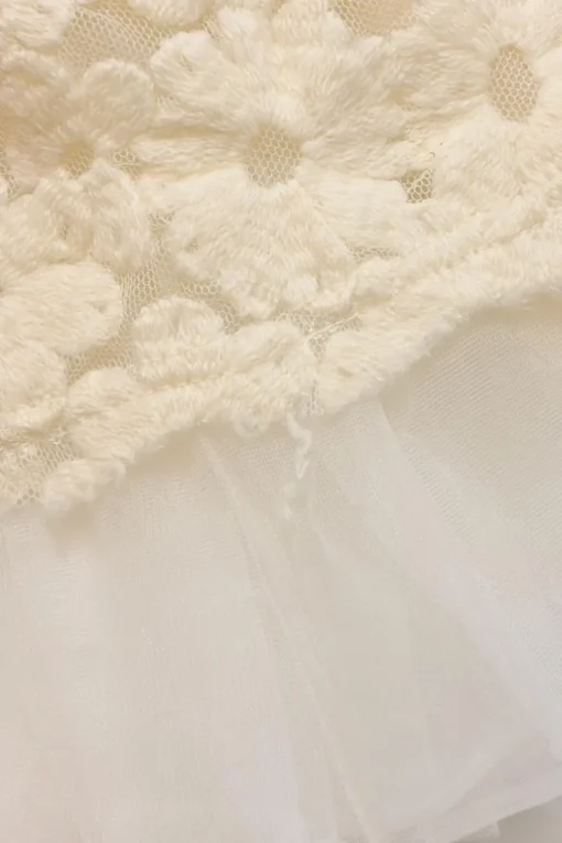 Ivory nylon-wool floral-embroidered tulle-trimmed long sleeve top