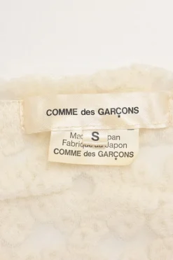 Ivory nylon-wool floral-embroidered tulle-trimmed long sleeve top