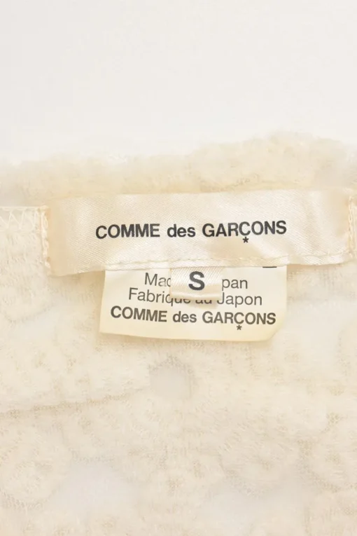 Ivory nylon-wool floral-embroidered tulle-trimmed long sleeve top