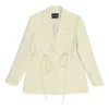 Ivory polyester single breasted notch lapel tailored jacket with drawstring waist and babydoll dress set