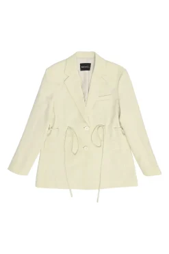 Ivory polyester single breasted notch lapel tailored jacket with drawstring waist and babydoll dress set