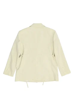 Ivory polyester single breasted notch lapel tailored jacket with drawstring waist and babydoll dress set