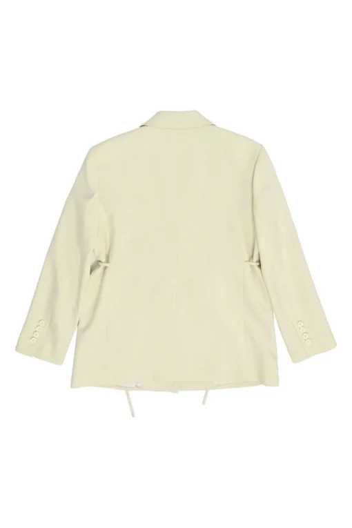 Ivory polyester single breasted notch lapel tailored jacket with drawstring waist and babydoll dress set
